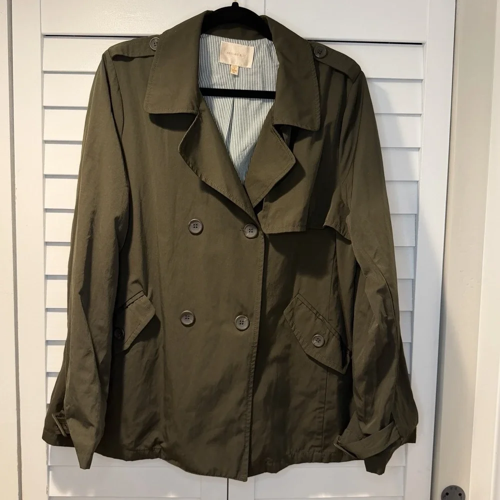 Skies Are‎ Blue Women's Olive Green Trench Jacket Size XL Double Breasted